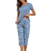 PNAEONG Women Pajama Set Sleepwear Tops with Capri Pants Casual and Fun Prints Pajama Sets(C Good Night)