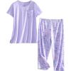 PNAEONG Women Pajama Set Sleepwear Tops with Capri Pants Casual and Fun Prints Pajama Sets(C Purple)