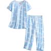 PNAEONG Women Pajama Set Sleepwear Tops with Capri Pants Casual and Fun Prints Pajama Sets(Cloud Moon)