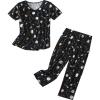 PNAEONG Women Pajama Set Sleepwear Tops with Capri Pants Casual and Fun Prints Pajama Sets(Color Stars)