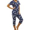 PNAEONG Women Pajama Set Sleepwear Tops with Capri Pants Casual and Fun Prints Pajama Sets(Deep Night)