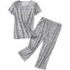 PNAEONG Women Pajama Set Sleepwear Tops with Capri Pants Casual and Fun Prints Pajama Sets(Gray Cats)
