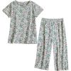 PNAEONG Women Pajama Set Sleepwear Tops with Capri Pants Casual and Fun Prints Pajama Sets(Green Vintage Flower)