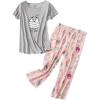 PNAEONG Women Pajama Set Sleepwear Tops with Capri Pants Casual and Fun Prints Pajama Sets(Lazy Sheep)
