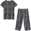 PNAEONG Women Pajama Set Sleepwear Tops with Capri Pants Casual and Fun Prints Pajama Sets(Leopard Print)