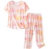 PNAEONG Women Pajama Set Sleepwear Tops with Capri Pants Casual and Fun Prints Pajama Sets(Orange)