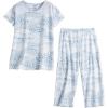 PNAEONG Women Pajama Set Sleepwear Tops with Capri Pants Casual and Fun Prints Pajama Sets(Petal Wave)