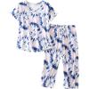 PNAEONG Women Pajama Set Sleepwear Tops with Capri Pants Casual and Fun Prints Pajama Sets(Pink Blue)