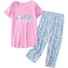 PNAEONG Women Pajama Set Sleepwear Tops with Capri Pants Casual and Fun Prints Pajama Sets(Pink Cactus)