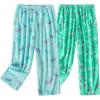 PNAEONG Women’s Capri Pajama Pants Lounge Causal Bottoms Fun Print Sleep Pants(Green Flamingo+dragonfly)