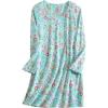 PNAEONG Women’s Cotton Sleepwear Long Sleeves Nightgown Print Tee Sleep Dress(Long Green Flower)