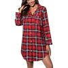 PNAEONG Women’s Flannel 100% Cotton Nightgown Button Down Boyfriend Nightshirt Mid-Long Style Sleepshirt Pajama Tops(Red)