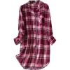 PNAEONG Women’s Flannel 100% Cotton Nightgown Button Down Boyfriend Nightshirt Mid-Long Style Sleepshirt Pajama Tops(Rose Pink)