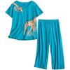 PNAEONG Women’s Pajama Set – Sleepwear Tops with Capri Pants Casual and Fun Prints Pajama Sets SY215-Purple-XL(Blue Giraffe)
