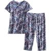 PNAEONG Women’s Pajama Set – Sleepwear Tops with Capri Pants Casual and Fun Prints Pajama Sets SY215-Purple-XL(Blue Paisley)
