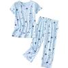 PNAEONG Women’s Pajama Set – Sleepwear Tops with Capri Pants Casual and Fun Prints Pajama Sets SY215-Purple-XL(Blue Star)