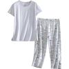 PNAEONG Women’s Pajama Set – Sleepwear Tops with Capri Pants Casual and Fun Prints Pajama Sets SY215-Purple-XL(C Coffee)