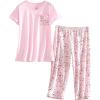 PNAEONG Women’s Pajama Set – Sleepwear Tops with Capri Pants Casual and Fun Prints Pajama Sets SY215-Purple-XL(C Pink)