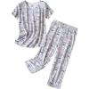 PNAEONG Women’s Pajama Set – Sleepwear Tops with Capri Pants Casual and Fun Prints Pajama Sets SY215-Purple-XL(Coffee)