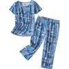 PNAEONG Women’s Pajama Set – Sleepwear Tops with Capri Pants Casual and Fun Prints Pajama Sets SY215-Purple-XL(Good Night)