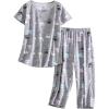 PNAEONG Women’s Pajama Set – Sleepwear Tops with Capri Pants Casual and Fun Prints Pajama Sets SY215-Purple-XL(Gray Owl)