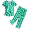 PNAEONG Women’s Pajama Set – Sleepwear Tops with Capri Pants Casual and Fun Prints Pajama Sets SY215-Purple-XL(Green Flamingo)