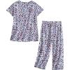 PNAEONG Women’s Pajama Set – Sleepwear Tops with Capri Pants Casual and Fun Prints Pajama Sets SY215-Purple-XL(Leopard)