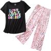 PNAEONG Women’s Pajama Set – Sleepwear Tops with Capri Pants Casual and Fun Prints Pajama Sets SY215-Purple-XL(Love Peace)