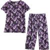 PNAEONG Women’s Pajama Set – Sleepwear Tops with Capri Pants Casual and Fun Prints Pajama Sets SY215-Purple-XL(Midnight Purple Flower)