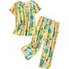 PNAEONG Women’s Pajama Set – Sleepwear Tops with Capri Pants Casual and Fun Prints Pajama Sets SY215-Purple-XL(Pineapple)
