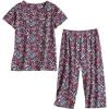 PNAEONG Women’s Pajama Set – Sleepwear Tops with Capri Pants Casual and Fun Prints Pajama Sets SY215-Purple-XL(Red Little Flower)