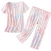 PNAEONG Women’s Pajama Set – Sleepwear Tops with Capri Pants Casual and Fun Prints Pajama Sets SY215-Purple-XL(T-pink)