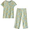 PNAEONG Women’s Pajama Set – Sleepwear Tops with Capri Pants Casual and Fun Prints Pajama Sets SY215-Purple-XL(Yellow Green)
