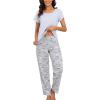 PNAEONG Womens Pajama Sets Cotton Lounge Sets for Women Short Sleeve Top With Pants 2 Piece pj sets With Pocket(C Coffee)