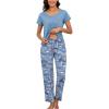 PNAEONG Womens Pajama Sets Cotton Lounge Sets for Women Short Sleeve Top With Pants 2 Piece pj sets With Pocket(C Good Night)