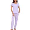 PNAEONG Womens Pajama Sets Cotton Lounge Sets for Women Short Sleeve Top With Pants 2 Piece pj sets With Pocket(C Purple)