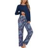 PNAEONG Womens Pajama Sets Long Sleeve Top With Pants Lounge Sets Soft Sleepwear Comfy Pjs With Pockets(Blue Paisley)