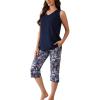 PNAEONG Women’s Pajamas Set, Cotton Sleeveless Sleepwear V Neck Top Capri Pants with Pockets Soft Loungewear S-XXL(C Blue Paisley)