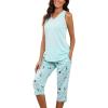 PNAEONG Women’s Pajamas Set, Cotton Sleeveless Sleepwear V Neck Top Capri Pants with Pockets Soft Loungewear S-XXL(C Blue Star)