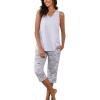 PNAEONG Women’s Pajamas Set, Cotton Sleeveless Sleepwear V Neck Top Capri Pants with Pockets Soft Loungewear S-XXL(C Coffee)