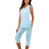 PNAEONG Women’s Pajamas Set, Cotton Sleeveless Sleepwear V Neck Top Capri Pants with Pockets Soft Loungewear S-XXL(C Dragonfly)
