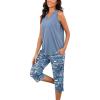 PNAEONG Women’s Pajamas Set, Cotton Sleeveless Sleepwear V Neck Top Capri Pants with Pockets Soft Loungewear S-XXL(C Good Night)