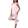 PNAEONG Women’s Pajamas Set, Cotton Sleeveless Sleepwear V Neck Top Capri Pants with Pockets Soft Loungewear S-XXL(C Pink)