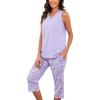 PNAEONG Women’s Pajamas Set, Cotton Sleeveless Sleepwear V Neck Top Capri Pants with Pockets Soft Loungewear S-XXL(C Purple)