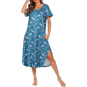 AVIIER Cotton Nightgowns for Women Sleeveless House Dress Ladies Long Nightdress with Pockets S-XXL(Butterfly Flower)