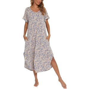 AVIIER Cotton Nightgowns for Women Sleeveless House Dress Ladies Long Nightdress with Pockets S-XXL(Leaves-2)