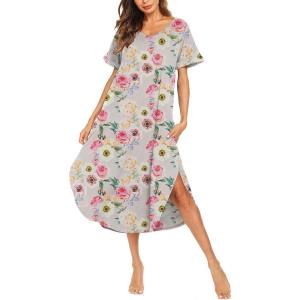 AVIIER Cotton Nightgowns for Women Sleeveless House Dress Ladies Long Nightdress with Pockets S-XXL(Rose)
