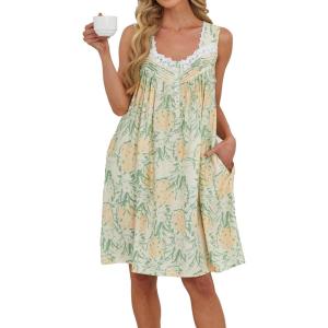 AVIIER Cotton Nightgowns for Women Sleeveless Night Gown with Pockets(Pineapple)