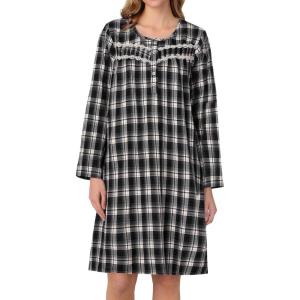 AVIIER Long Sleeve Nightgowns for Women Soft Cotton Night Gwon with Pockets(Black Pattern)