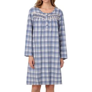 AVIIER Long Sleeve Nightgowns for Women Soft Cotton Night Gwon with Pockets(Blue Pattern)